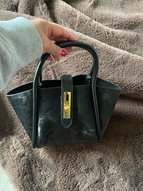 Classic Black Top-Handle Tote with Gold Accent